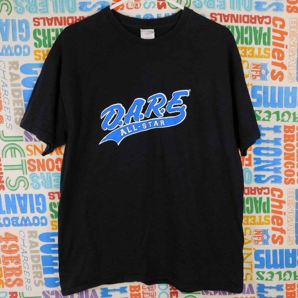 Vintage Y2K DARE All Star T Shirt Size Large Black Drug Free Gildan 2000s